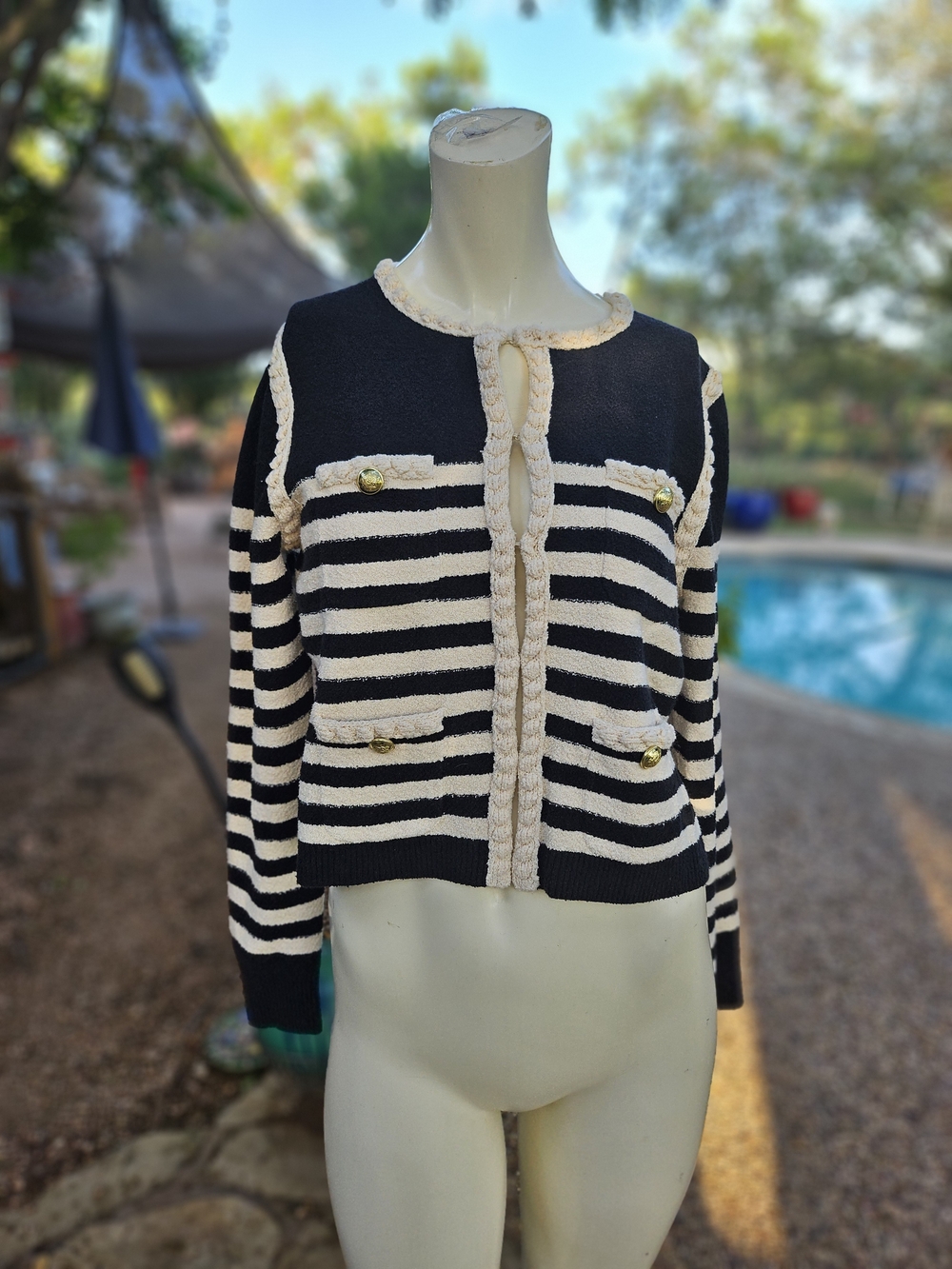 New W Tag J.Crew Odette Cream Black Boucle Sweater Lady Jacket Cardigan S